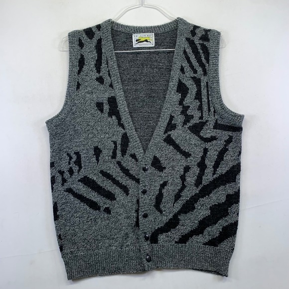 Le Tigre Other - Vintage Le Tigre Sweater Vest Medium Gray Black‎ Acrylic 80s 90s Geometric USA